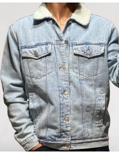Veste en jeans fourrée bleu