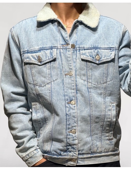 Veste en jeans fourrée bleu