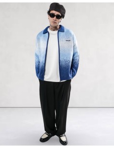 Veste en maille zippée "Degraded" bleu