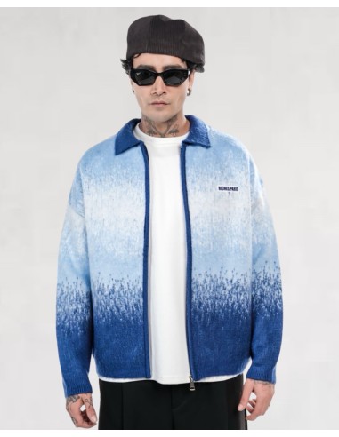 Veste en maille zippée "Degraded" bleu