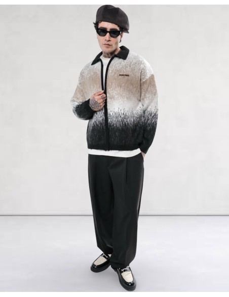 Veste en maille zippée "Degraded" noir