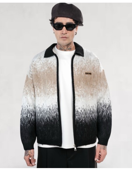 Veste en maille zippée "Degraded" noir