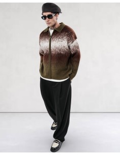 Veste en maille zippée "Degraded" khaki