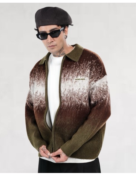 Veste en maille zippée "Degraded" khaki