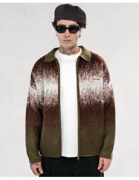 Veste en maille zippée "Degraded" khaki