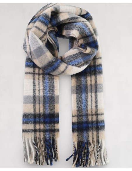 Echarpe bleue à motifs carreaux