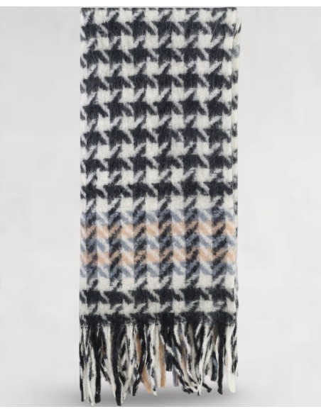 Echarpe noire à carreaux a franges
