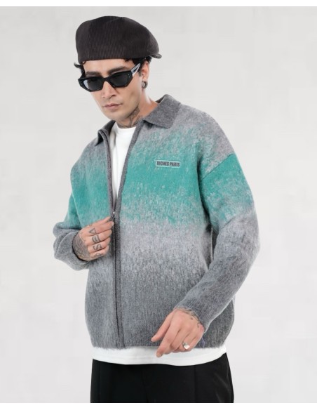 Veste en maille zippée "Degraded" gris vert