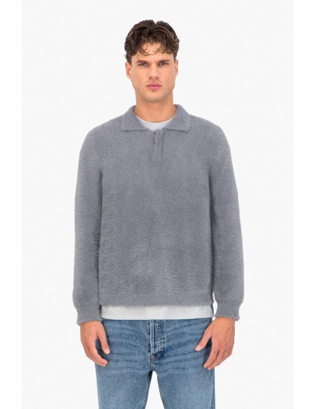 Pull style polo mohair "grey snow"