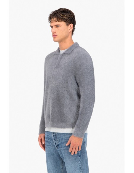 Pull style polo mohair "grey snow"