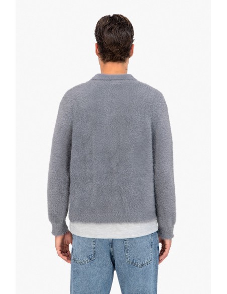 Pull style polo mohair "grey snow"