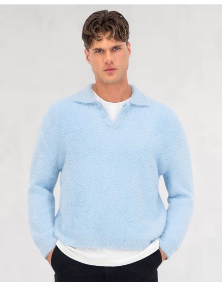 Pull style polo mohair "blue snow"
