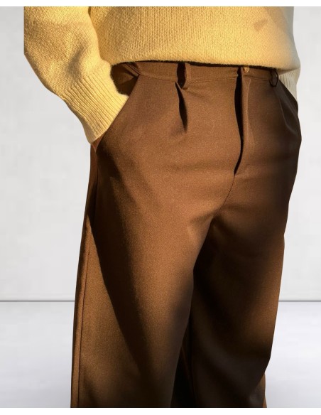 Pantalon classic coupe large uni marron