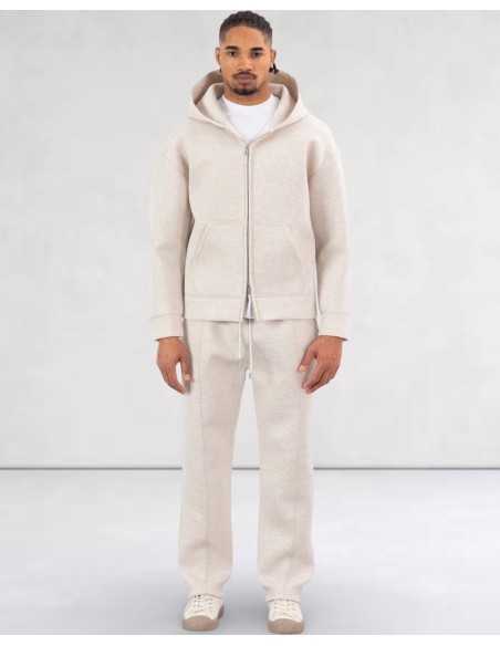 ENSEMBLE DE SPORT EFFET NÉOPRÈNE COUPE DÉCONTRACTÉE À CAPUCHE BEIGE