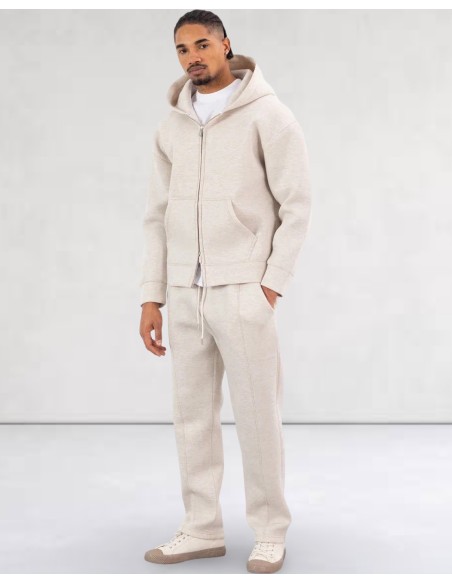 ENSEMBLE DE SPORT EFFET NÉOPRÈNE COUPE DÉCONTRACTÉE À CAPUCHE BEIGE