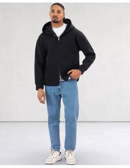 SWEAT ZIPPE À CAPUCHE EFFET NÉOPRÈNE NOIR