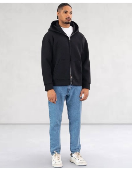 SWEAT ZIPPE À CAPUCHE EFFET NÉOPRÈNE NOIR