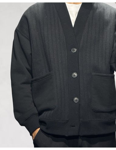 gilet à bouton bi matiére noir