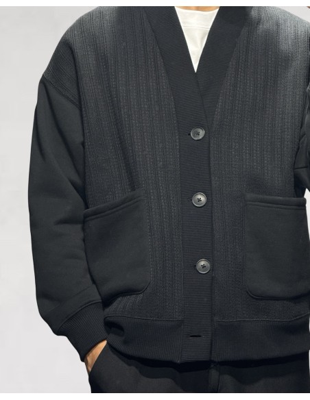 gilet à bouton bi matiére noir