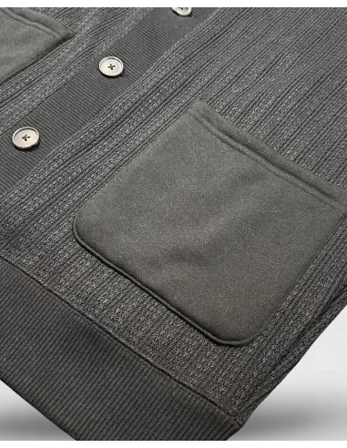 gilet à bouton bi matiére noir