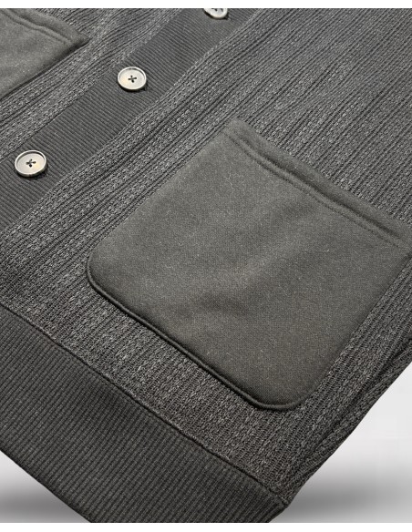 gilet à bouton bi matiére noir