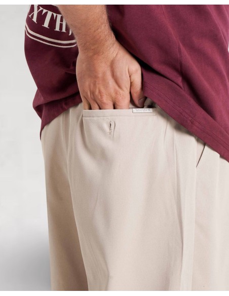 PANTALON BEIGE COUPE DECONTRACTEE AVEC PLIS