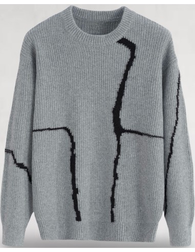 Pull gris en maille lignes artistique
