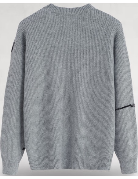 Pull gris en maille lignes artistique
