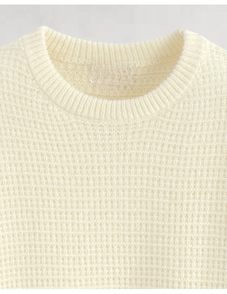 Pull en maille crochet écru