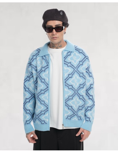 VESTE EN MAILLE ZIPPÉ RC LIGHT BLUE