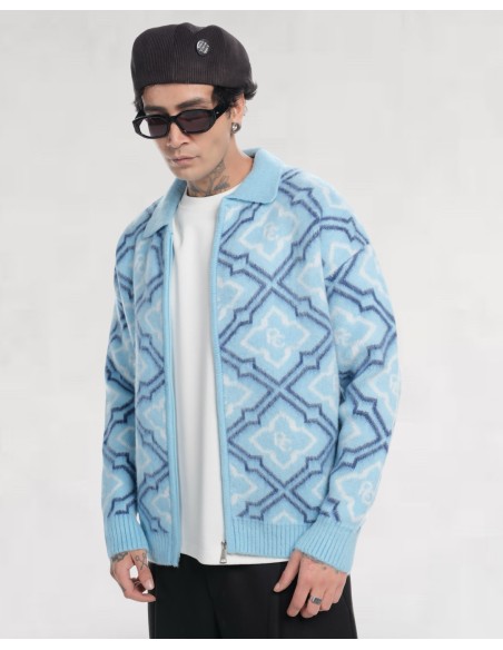 VESTE EN MAILLE ZIPPÉ RC LIGHT BLUE