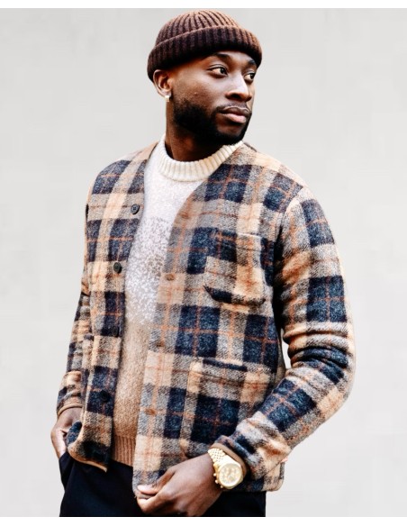 Veste à carreaux 3 poches marron et beige Japan Rags