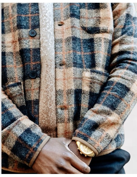 Veste à carreaux 3 poches marron et beige Japan Rags
