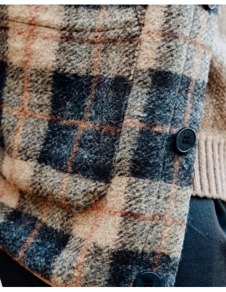 Veste à carreaux 3 poches marron et beige Japan Rags