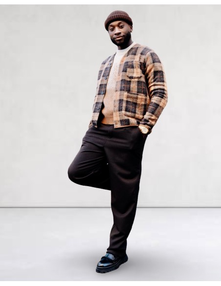 Veste à carreaux 3 poches marron et beige Japan Rags