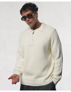 PULL EN MAILLE ZIPPÉ BLANC
