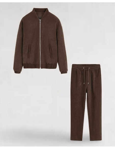 PANTALON MOLETONNÉ CÔTELÉ MARRON