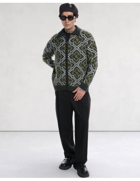 VESTE KHAKI EN MAILLE ZIPPÉ