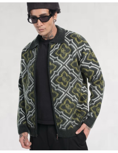 VESTE KHAKI EN MAILLE ZIPPÉ