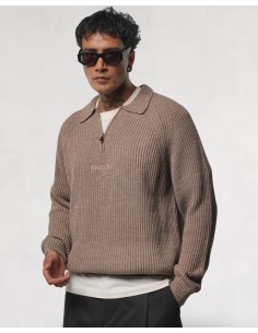 PULL EN MAILLE ZIPPÉ CAMEL
