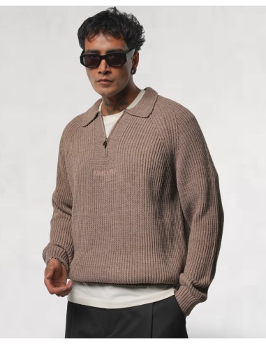PULL EN MAILLE ZIPPÉ CAMEL