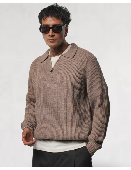 PULL EN MAILLE ZIPPÉ CAMEL