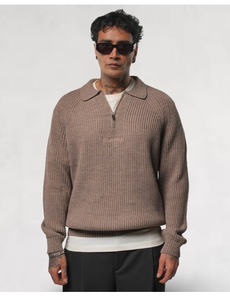 PULL EN MAILLE ZIPPÉ CAMEL