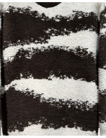 Pull effet laine bi color ecru et marron