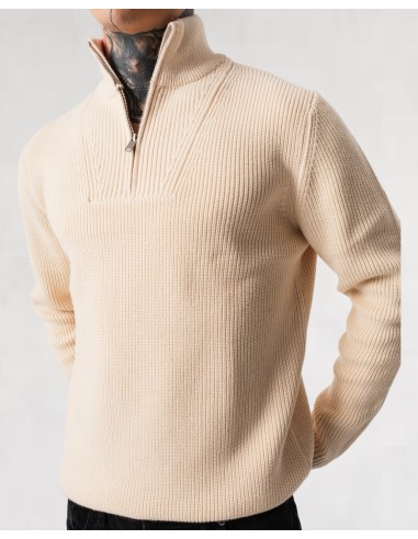 Pull zip vintage col montant beige