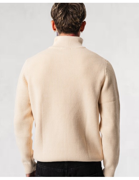 Pull zip vintage col montant beige
