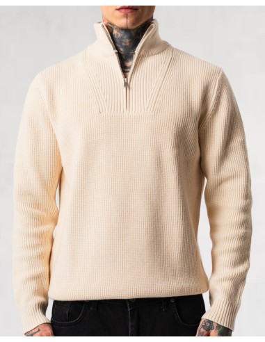 Pull zip vintage col montant beige