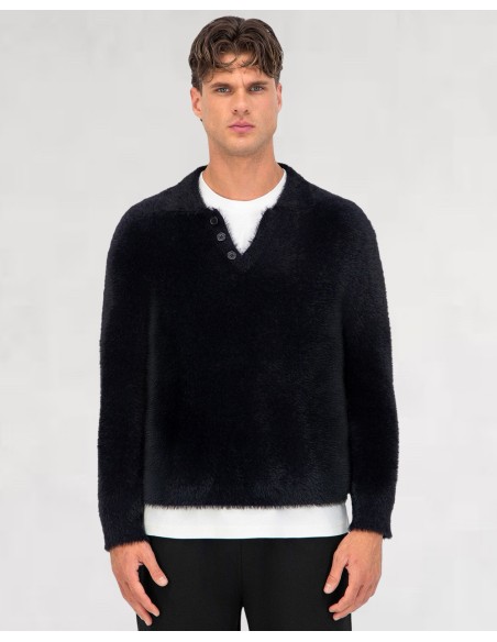 Pull style polo mohair "black snow"