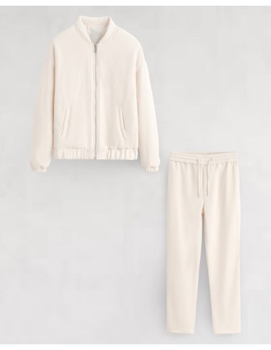 PANTALON MOLETONNÉ CÔTELÉ ECRU