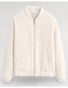 VESTE ÉPAISSE MOLETONNÉ CÔTELÉ ECRU